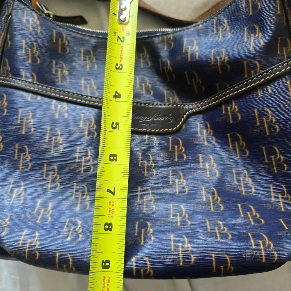 Dooney and Bourke 1975 Signature Collins Navy Shoulder Bag Coated Canvas Leather